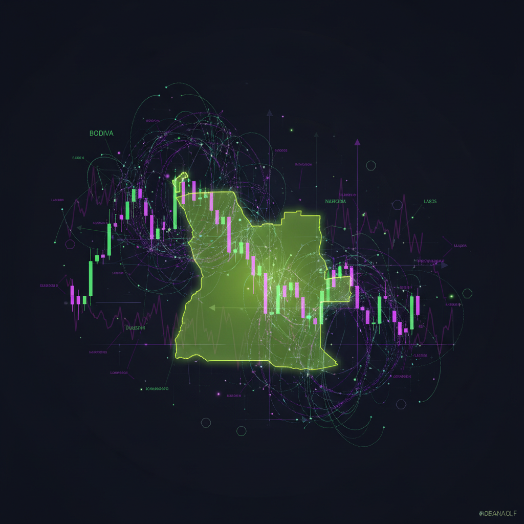 Mapa de Angola com visualização de dados financeiros